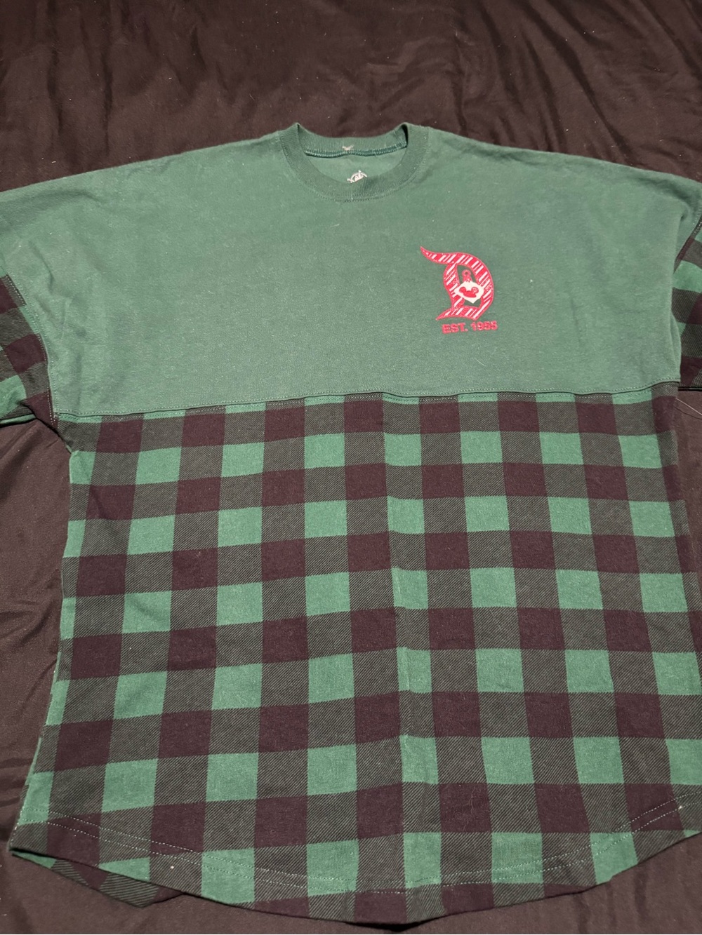 Disneyland Resort Christmas Green and Black Plaid Split-Panel Spirit Jersey